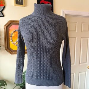 Talbots Charcoal Cable Knit Turtleneck Pima Cotton Sweater